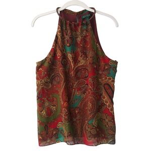 NEW Ralph Lauren 12 Halter Cut Tank Top Paisley Preppy Classic Boho Side Zip